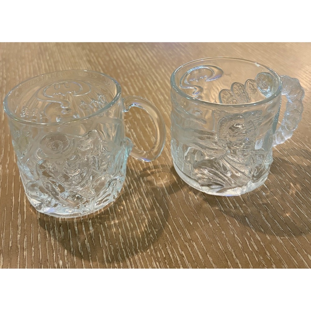 McDonalds Batman Forever Glass Mug Lot of 2 Two-Face Riddler Collector Cups 1995